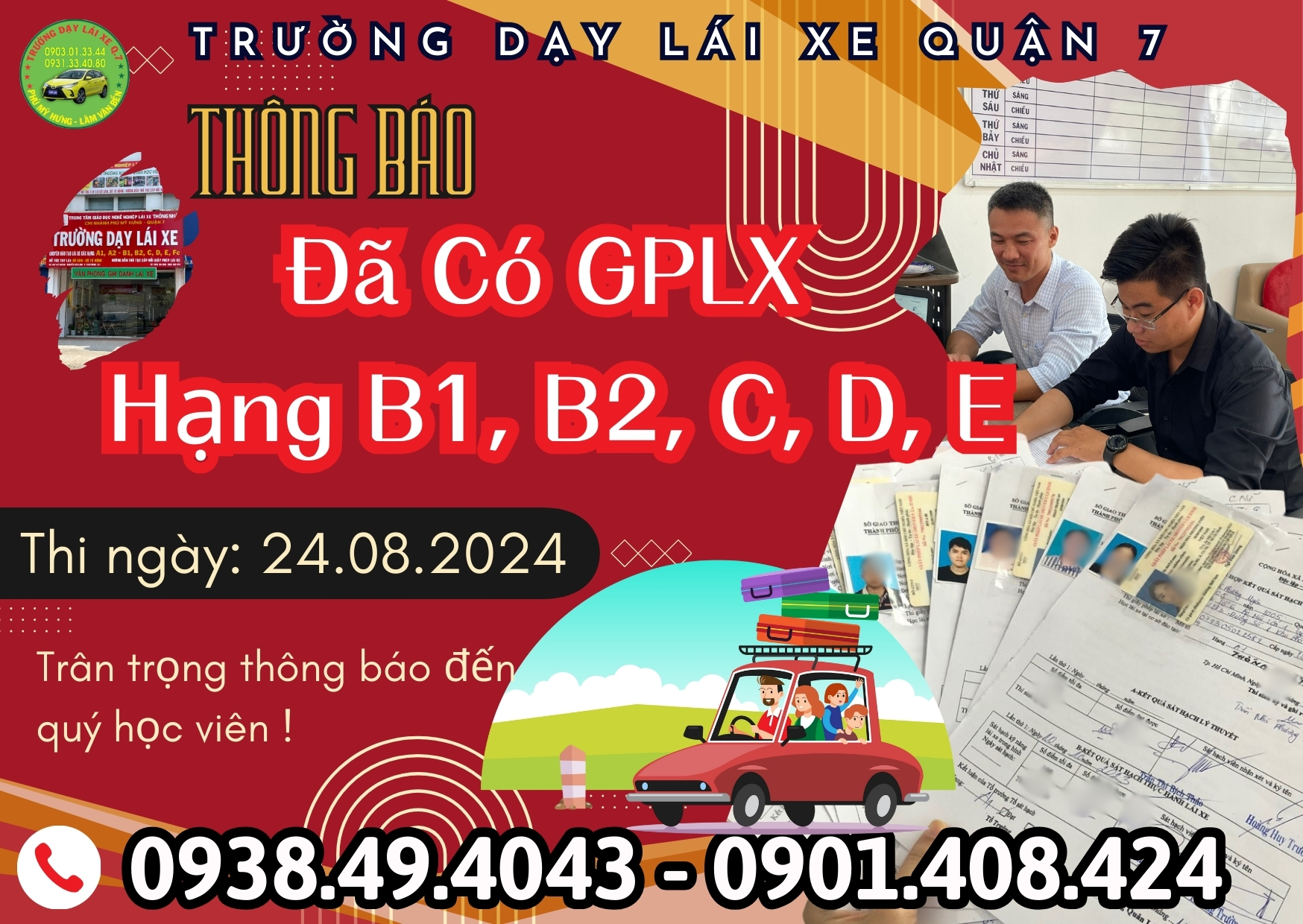 THÔNG BÁO CÓ BẰNG LÁI B1 B2 C ĐỢT THI 24/08/2024